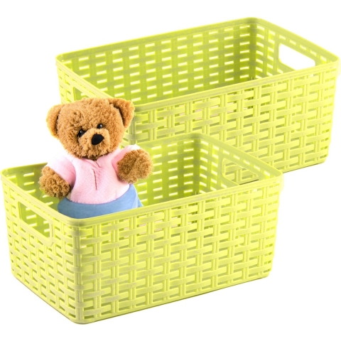 Opbergmand - 4x - Kastmand - rotan kunststof - limegroen - 12 Liter - 30 x 37 x 13 cm -
