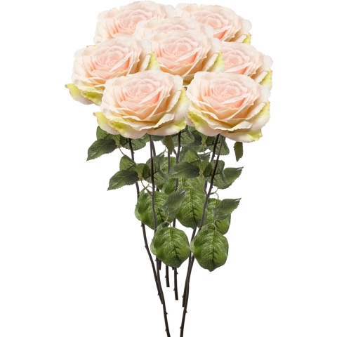 Kunstbloemen boeker Roos Laurie - 8x - 57 cm - licht roze - Kunst zijdebloemen -