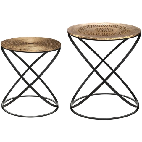 Atmosphera Bijzettafels set van 2x stuks - koper/zwart - metaal/mdf - H39 en H45 cm -