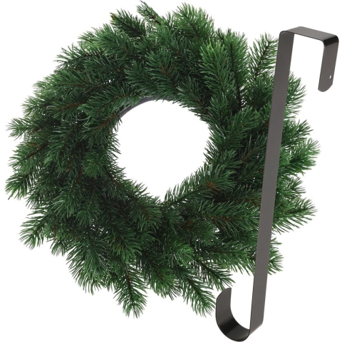 Kerstkrans 35 cm - groen - met zwarte hanger/ophanghaak - kerstversiering -