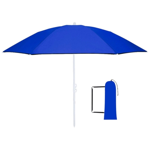 Strand Parasol Vibe - D160 cm - blauw - opvouwbaar - verstelbare hoogte - met opbergtas -