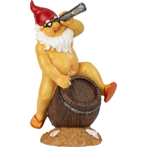 Tuinkabouter beeld Happy Nudist - Polystone - Bloot op bierton - 31 cm -