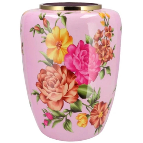 Vaas Flower Bouquet - lichtroze - metaal - D33 x H45 cm - bloemenvaas -