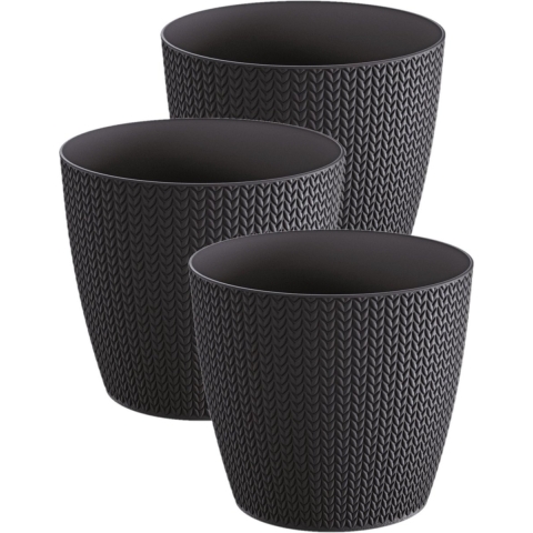 Plantenpot voor buiten - Set van 3x stuks - antraciet - kunststof - D22 x H19 cm - Stijlvol -