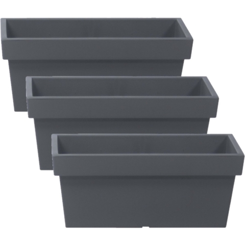 3x stuks stevige terras/balkon plantenbakken/bloembakken kunststof 38 x 18 x 16 cm steengrijs -