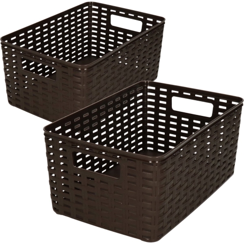 Set van 8x stuks opbergboxen/opbergmandjes rotan donkerbruin kunststof -
