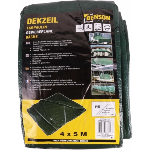 1x stuks stevig afdekzeil formaat 4 x 5 meter groen met ringen -