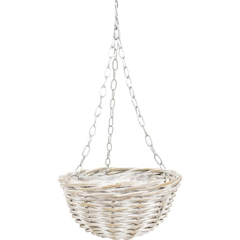 Hangmand - wit - D30 cm - rotan gevlochten - hangende plantenbak - aan ketting - hanging basket -