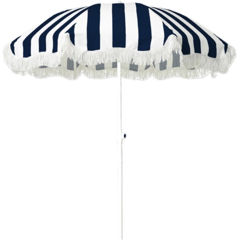 Strand parasol Jakarta - D180 cm - blauw/wit - strepen - inklapbaar - zomer -