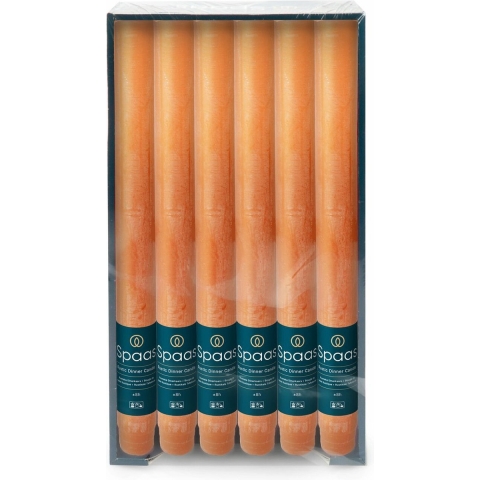 Dinerkaarsen rustiek - oranje - 12x - 25 cm - 10 branduren - huishoudkaarsen -