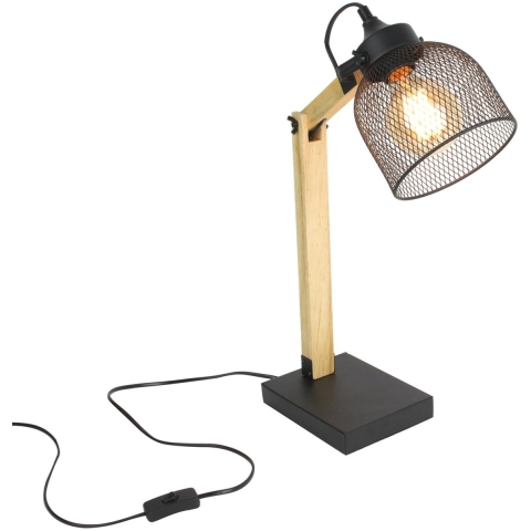 Home deco factory bureaulamp - H38 cm - zwart - metaal en hout - tafellamp -