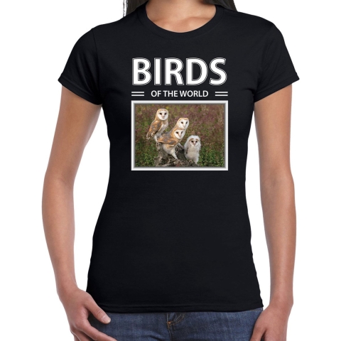 Kerkuilen t-shirt met dieren foto birds of the world zwart voor dames M -