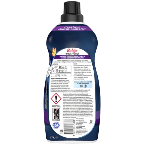 4x Robijn Klein&Krachtig Wasmiddel Black Velvet 39 Wasbeurten 1,19 liter