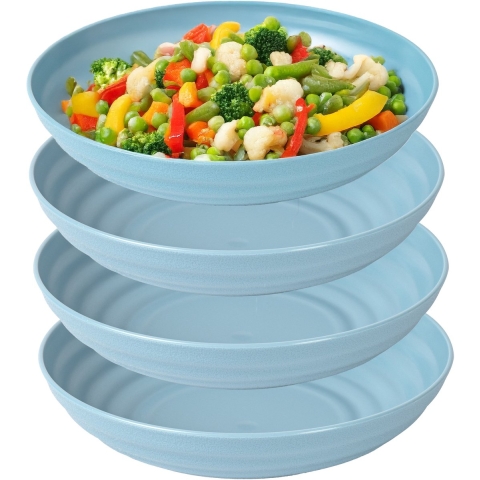 Rond bord/camping - 8x - diep bord - D19 cm - blauw - kunststof - onbreekbaar servies -