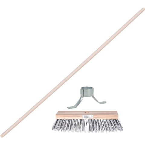 Sorex Staaldraad bezem - kop 32 cm - steel hout 140 cm - met stokhouder - onkruid bezem - buiten -