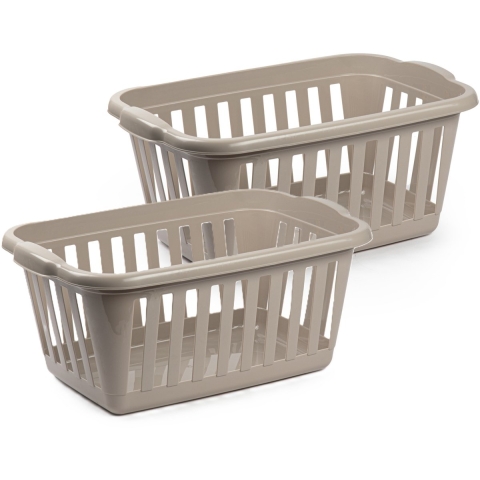 Wasmand - 2x - beige - kunststof - 40 liter - 60 x 40 x 26 cm - manden voor wasgoed - huishouden -