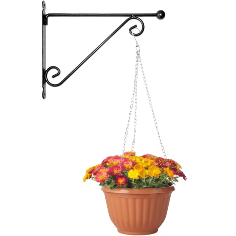 Hangpot + Muurhaak Siena - terracotta - D25 cm - kunststof - metaal - tuinaccessoires -