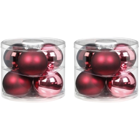 12x Berry Kiss mix roze/rode glazen kerstballen 10 cm glans en mat -