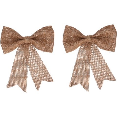 15x Kersthangers naturel strik van jute met glitters 24 cm -