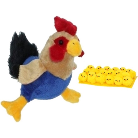Pluche kippen/hanen knuffel van 20 cm met 18x stuks mini kuikentjes 3 cm -