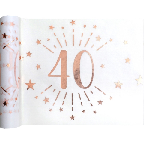 Tafelloper op rol - 2x - 40 jaar verjaardag - wit/rose goud - 30 x 500 cm - polyester -