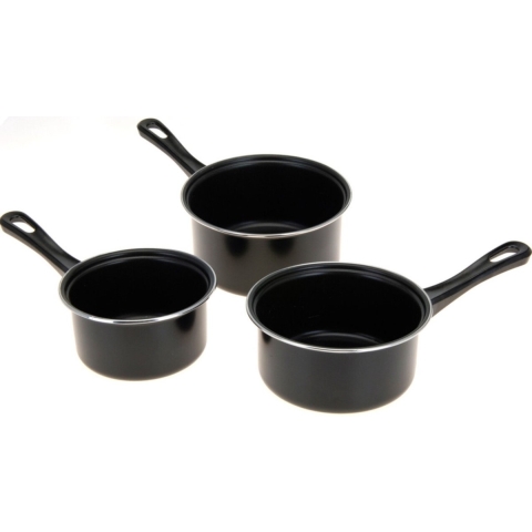 Pannenset 3-delig - steelpannen met anti aanbaklaag - zwart - diameter 14/16/18 cm -