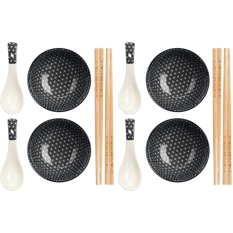 Sushi servies set - 12-delig - keramiek - zwart - sushi luxe eet set -