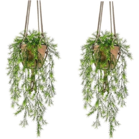 2x Kunstplant hangplant varens in terracotta potten van 16 cm -
