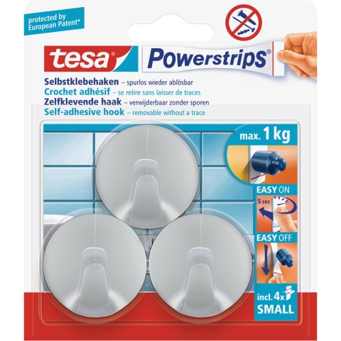 6x Tesa Powerstrips ronde haken chroom small klusbenodigdheden -