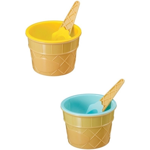 8x stuks Gekleurde ijsbekers geel/blauw inclusief lepel 7 cm -
