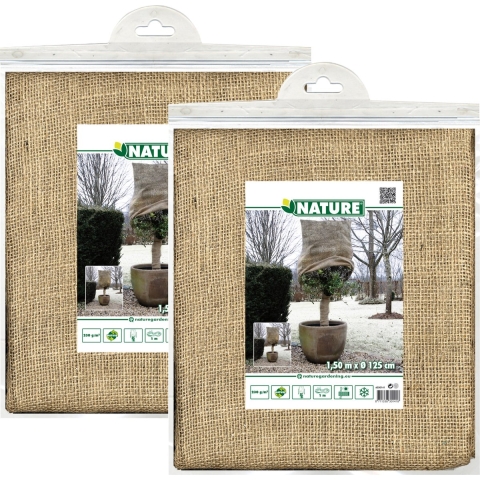 Plantenhoes jute - 2x stuks - H150 x D125 cm - naturel - met trekkoord - anti-vorst beschermhoes -