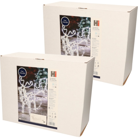 Set van 2x stuks kerstverlichting Led figuren voor buiten rendier met slee 160 leds helder wit -