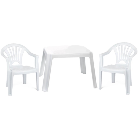 Tuinstoelen en tafel set voor kinderen - kunststof - wit - met 2x stoelen - buiten/binnen -