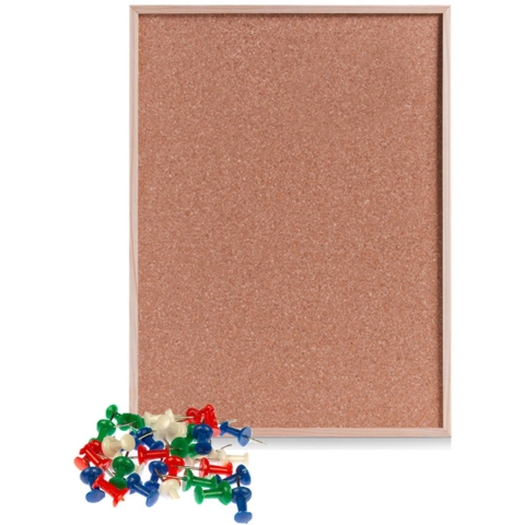 Prikbord van kurk - 80 x 60 cm - inclusief 40x gekleurde punt punaises - memobord - thuis - kantoor -