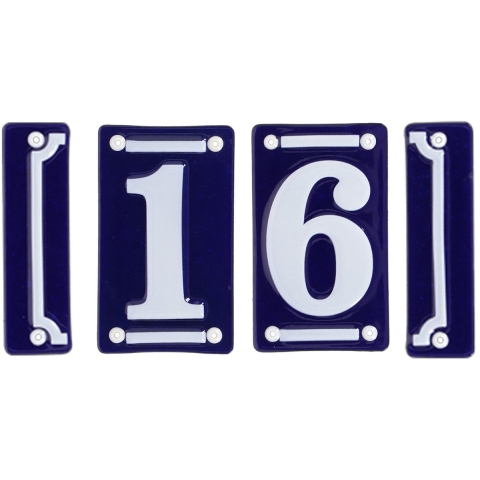 Best for Boots huisnummer 16 - met sierrand - Oudhollands - emaille - blauw/wit -