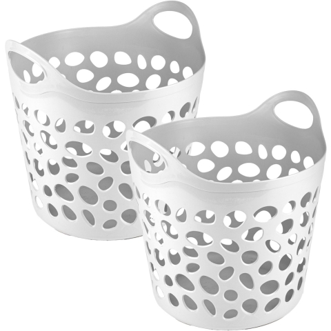 Flexibele wasmand/opbergmand - 2x - rond - wit - 30 liter - D40 x H39 cm -