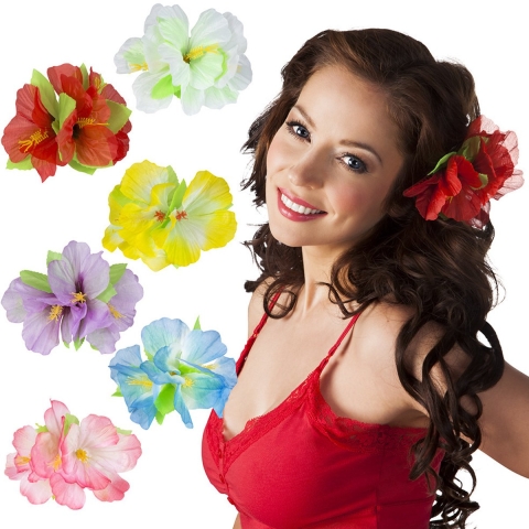 Hawaii bloemen verkleed haarclip - 10x - Carnaval verkleed artikelen - Dames - gekleurd -