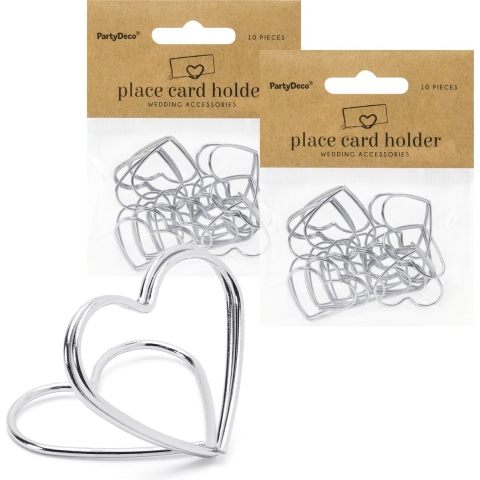 Naamkaart/plaatskaart houders Hartje - Bruiloft - 100x stuks - zilver - 2,5 cm -