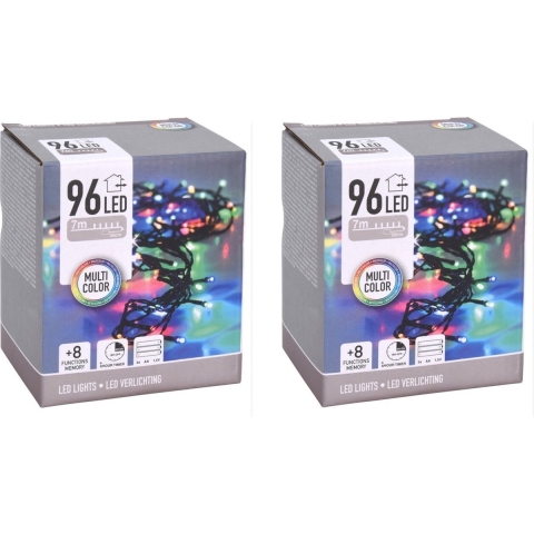Kerstverlichting - Set van 4x stuks - 96 led lampjes - gekleurd - 700 cm - batterij - zwart snoer -
