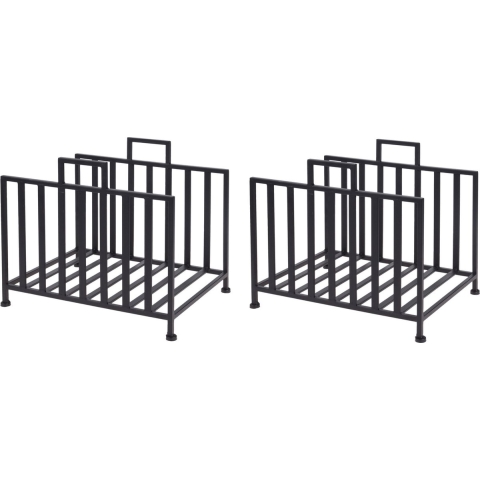 Set van 2x stuks haardblokken/houtblokken opberg standaard metaal 41 x 31 x 35 cm -