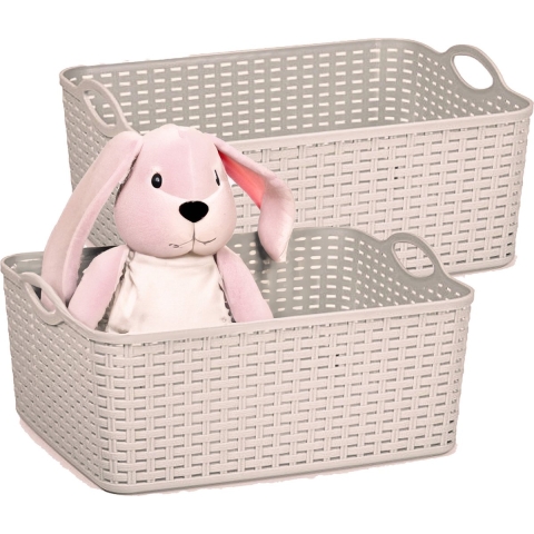 Opbergmand/kastmandje - 4x - 11 liter - taupe - gevlochten kunststof - 35 x 28 x 16 cm -