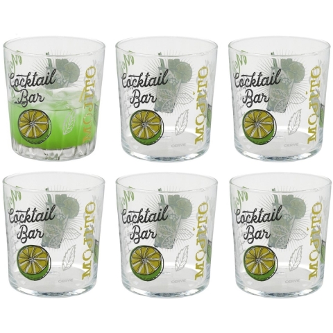 Gerimport Mojito cocktailglazen - 6x - gedecoreerd glas - met teksten - 360 ml -