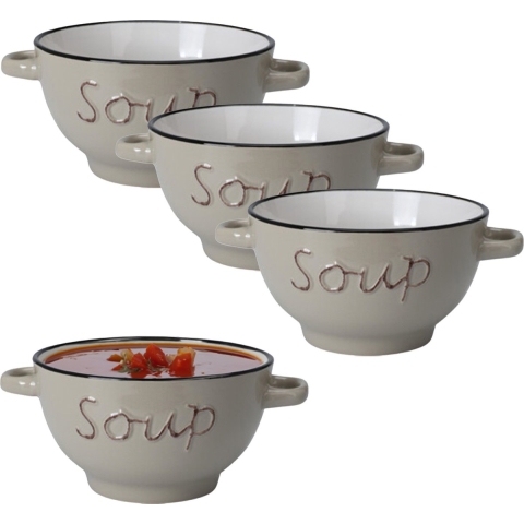 Soepkommen/serveer schaaltjes - 6x - Gres - porselein - D14 x H8 cm - bruin -