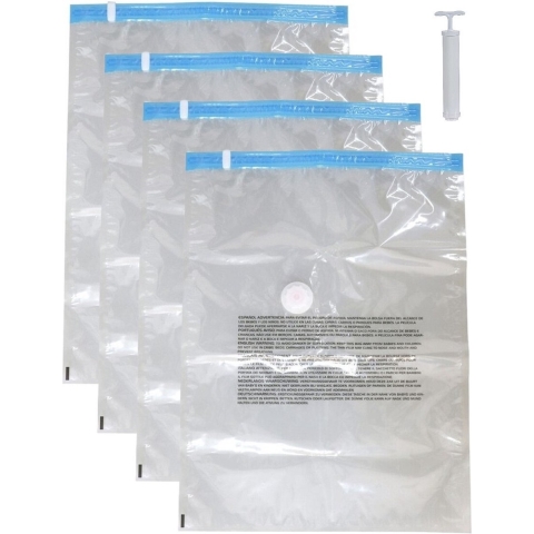 Vacuumzakken voor kleding/textiel - opbergzakken - 4x - transparant - 80 x 100 cm - met pomp -