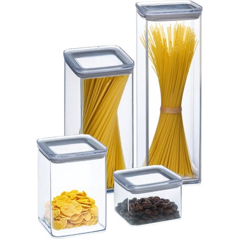 Keuken/voedsel voorraadpotten set 4x - kunststof - 500/1000/1500/2000 ml - luchtdicht -