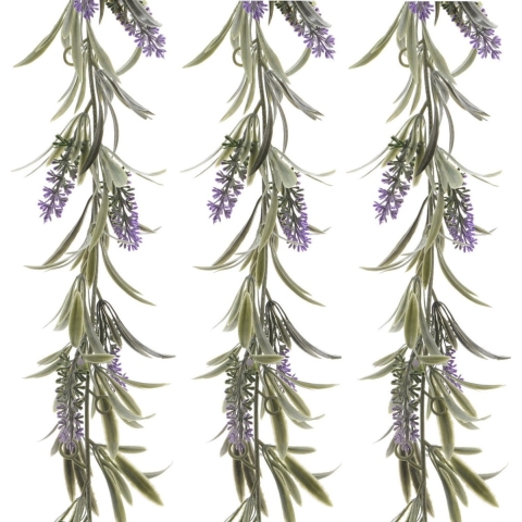 Paarse lavendel kunsttak - 3x - kunstplanten - slinger - 80 cm -