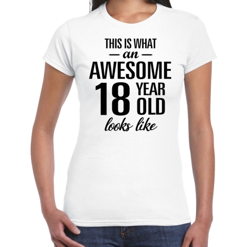 Awesome 18 year / 18 jaar cadeau t-shirt wit dames S -