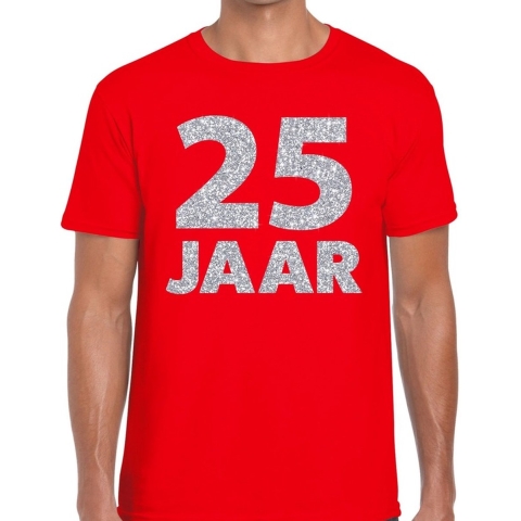 25 jaar zilver glitter verjaardag/jubilieum shirt rood heren XL -