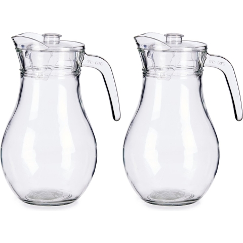 Vivalto sapkan karaf met deksel - 2x - glas - inhoud 1,8 liter - transparant -