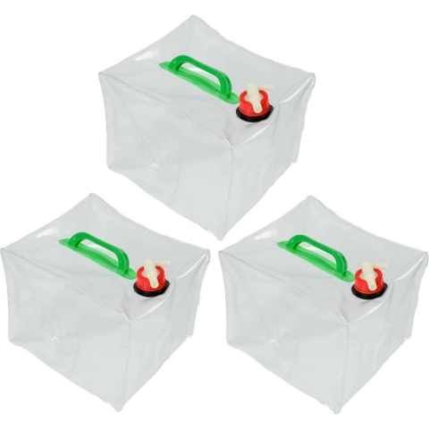 Waterzak/jerrycan - 3x - opvouwbaar - 10 L - Kunststof - met kraantje -